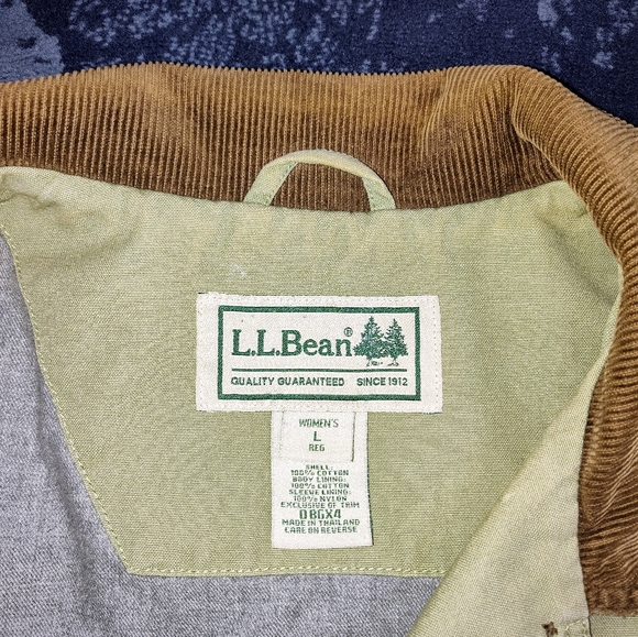 L.L.Bean Khaki Barn Coat with Brown Corduroy Accents - Picture 5 of 13